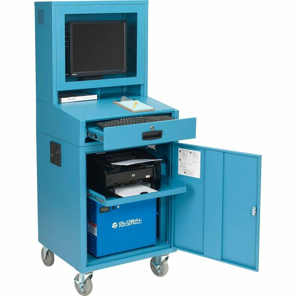 Global Industrial Mobile Powered LCD Computer Cabinet, 100AH Battery, Blue, Unassembled 239115PBL